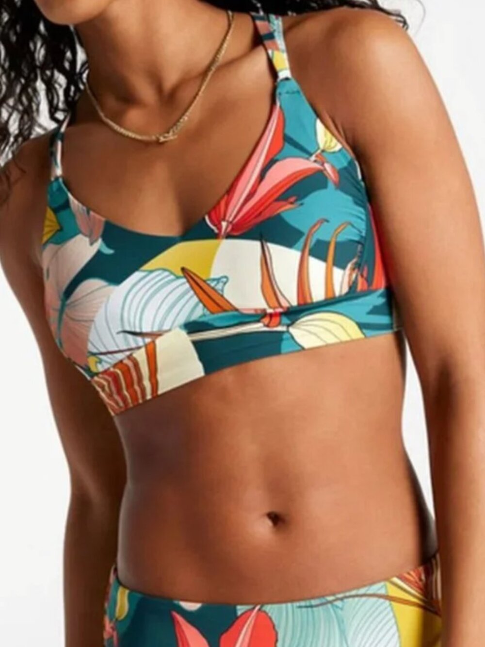 CALIA Women's Floral Botanical Green Strappy Top & Low Rise V Bikini Sz XL New